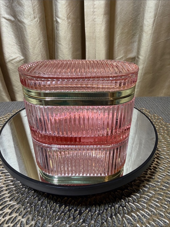 Other - Pink Glass Oval Trinket Box Gold Trim Hinged Lid Jewelry Storage